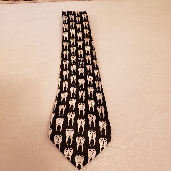 "Steve Harris " men's tie dentist / teeth design handmade black/white Pre-owned - Picture 2 of 5